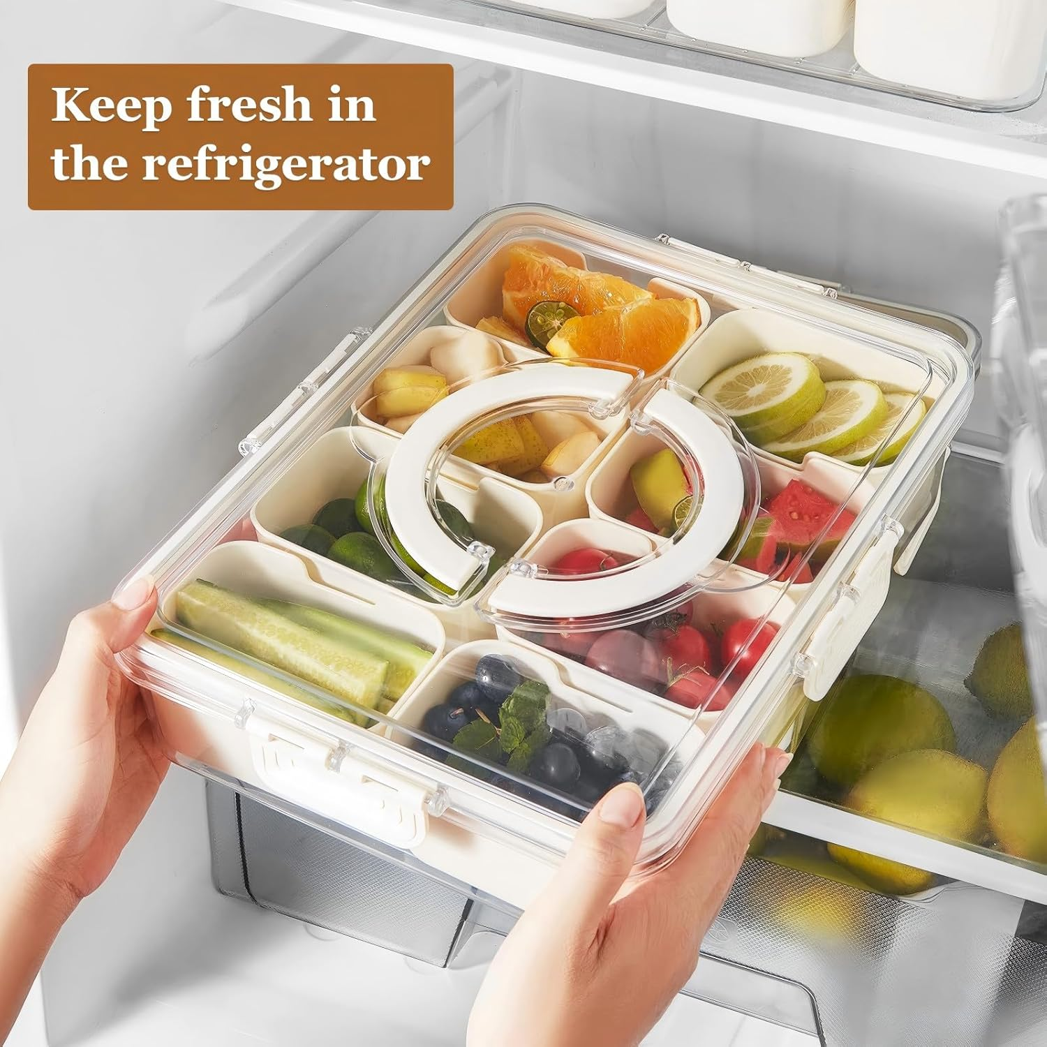 Snackle Box Container, Portable Snack Box 8 Compartment Divided Serving Tray with Lid and Handle, Clear Storage Organizer for Fruit Candy Nuts Veggie, Snacks, Beach Essentials, Road Travel Party image number 6