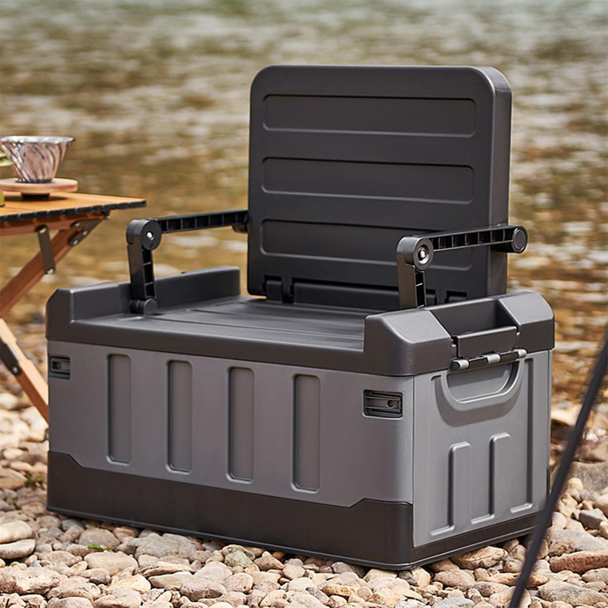 AIMALL Folding Storage Box with Seat, Large Capacity 23.4X14.2X25.4 Inch Organizer, Collapsible Container with 200Kg Load Capacity for Home and Outdoor Use image number 5