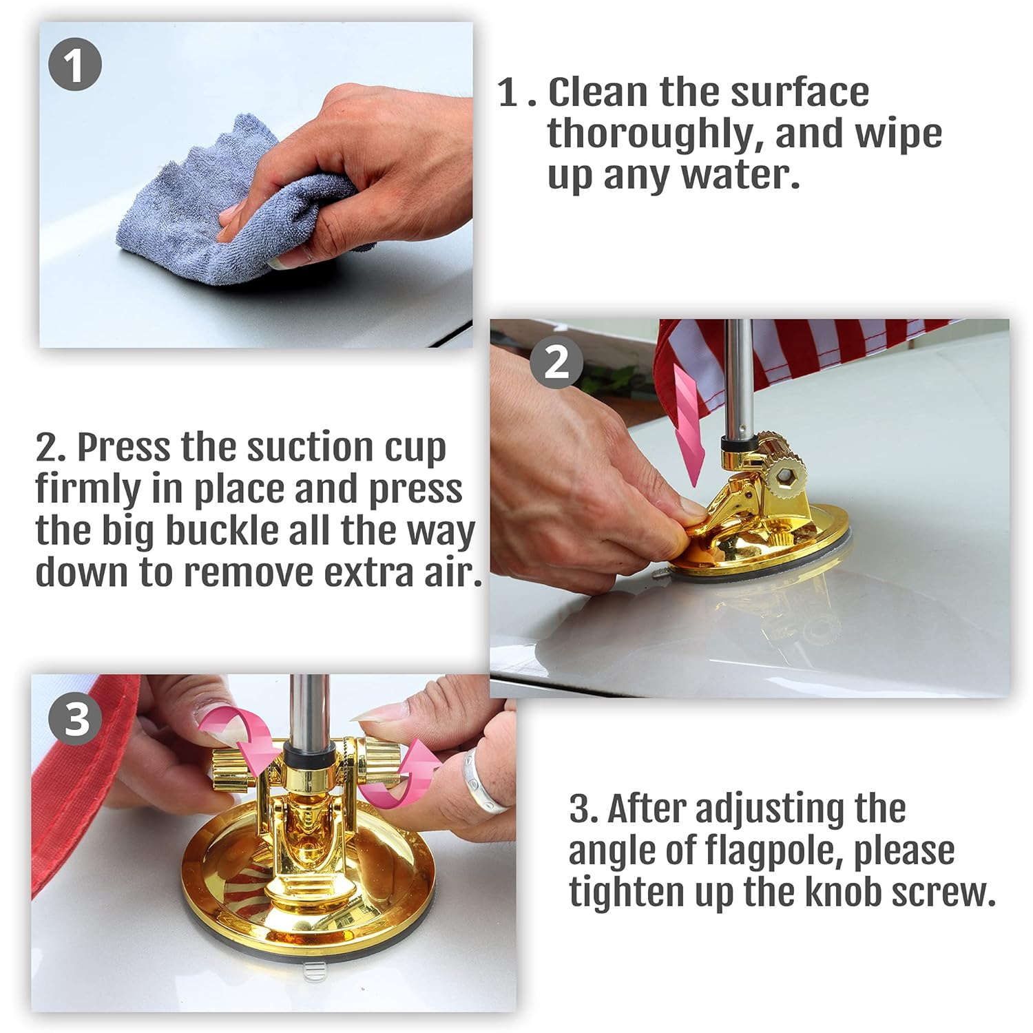 Anley USA Car Flag & Flagpole with Air Suction Mount - Outdoor Suction Cup Style Flag Pole for Car, Truck, Boat and Vehicle with American Flag (Set of 1) image number 4