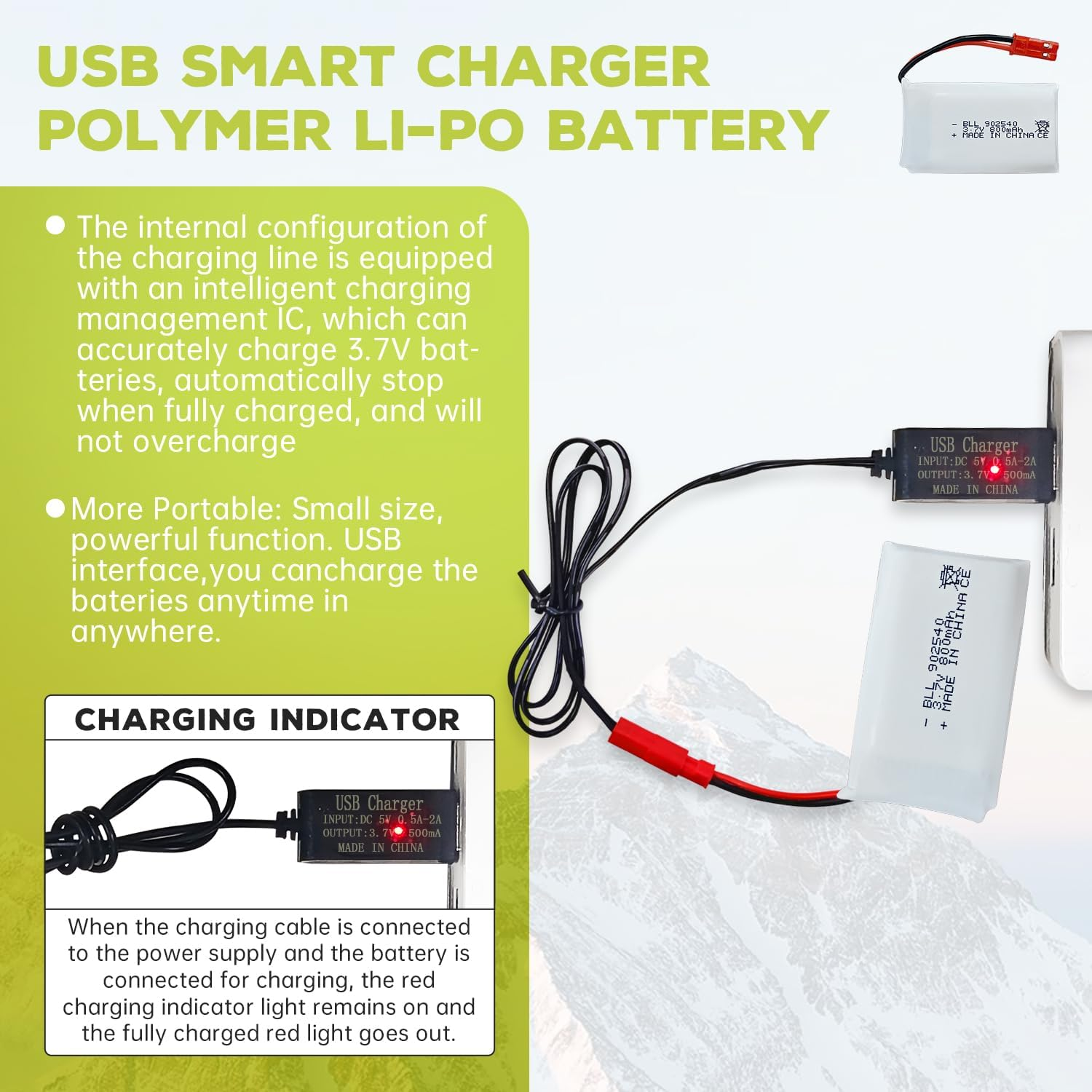 2PCS 3.7V 800Mah Lipo Battery Remote Control Drone Battery with USB Charger JST Plug Suitable for SYMA X56W MJX X400W X300C X800 HS110 HS200 S670 V950Hd S1750 V2450 RC Quadcopter Battery image number 6