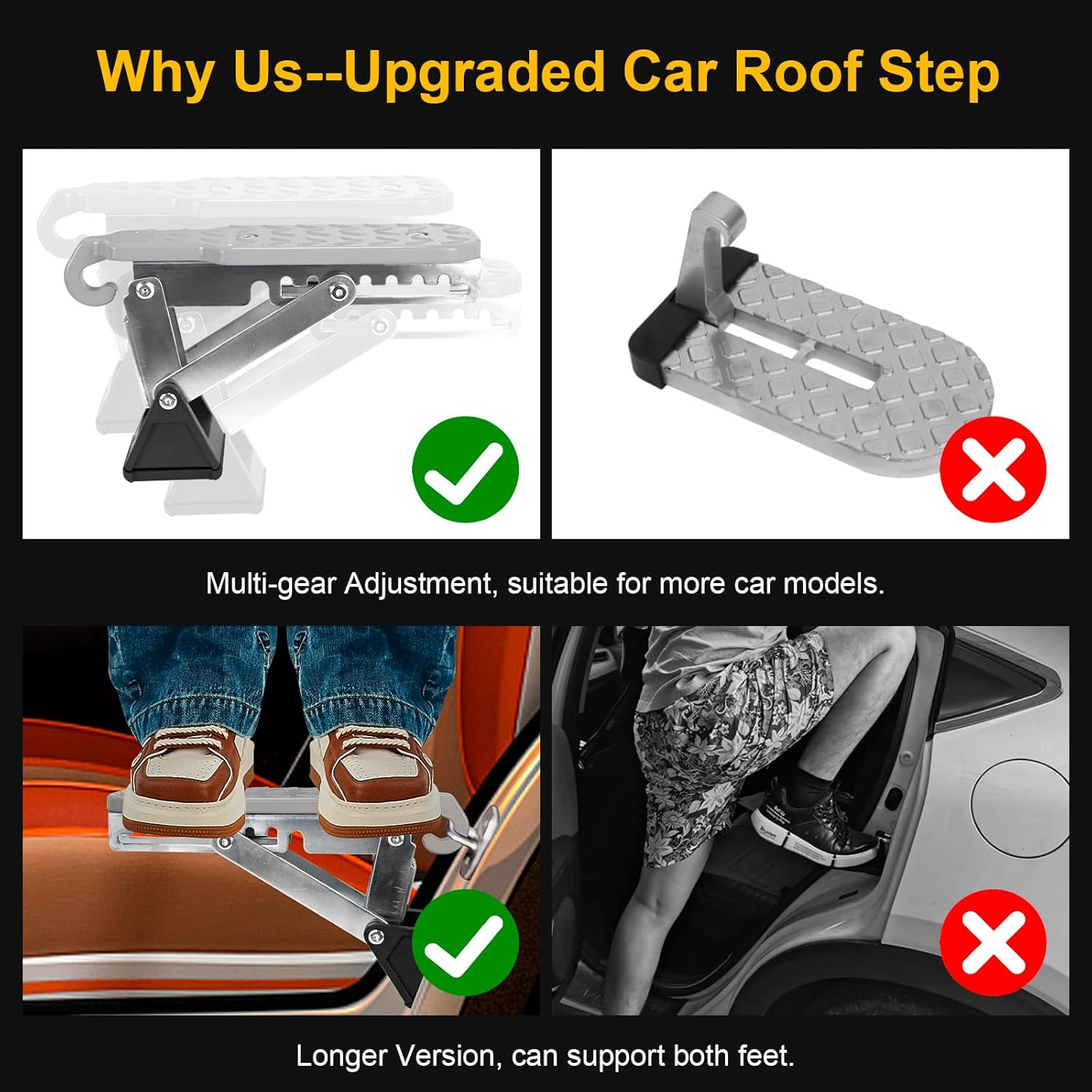 Universal Fit Car Door Step, Foldable Door Latch Step with Adjustable Angle for Car Roof Access, Both Feet Stand Car Step for SUV and Truck, Silver image number 4