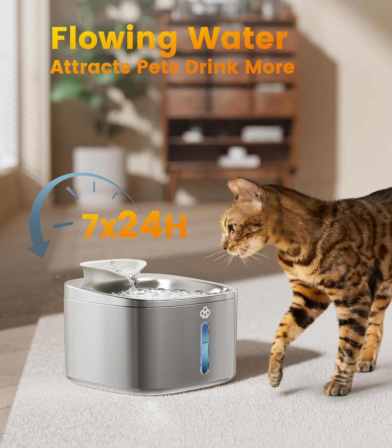 Oneisall 3.5L Cat Water Fountain Stainless Steel, Cat Fountain for Cats Indoor, Quiet Running Cat Drinking Fountains with 3 Replacement Filter image number 4