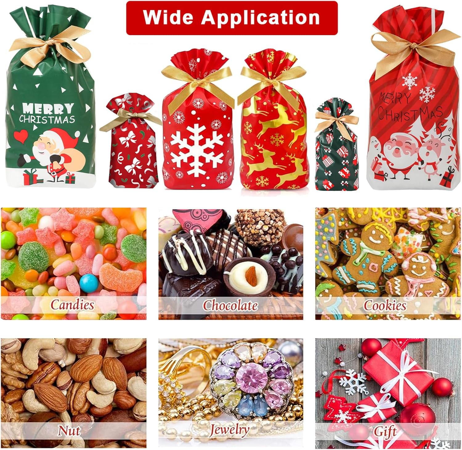 Tuoyi 40 Pieces Christmas Drawstring Gift Bags, Assorted Wrapping Bags Upgraded Christmas Goodie Bags for Birthday Christmas Party image number 4