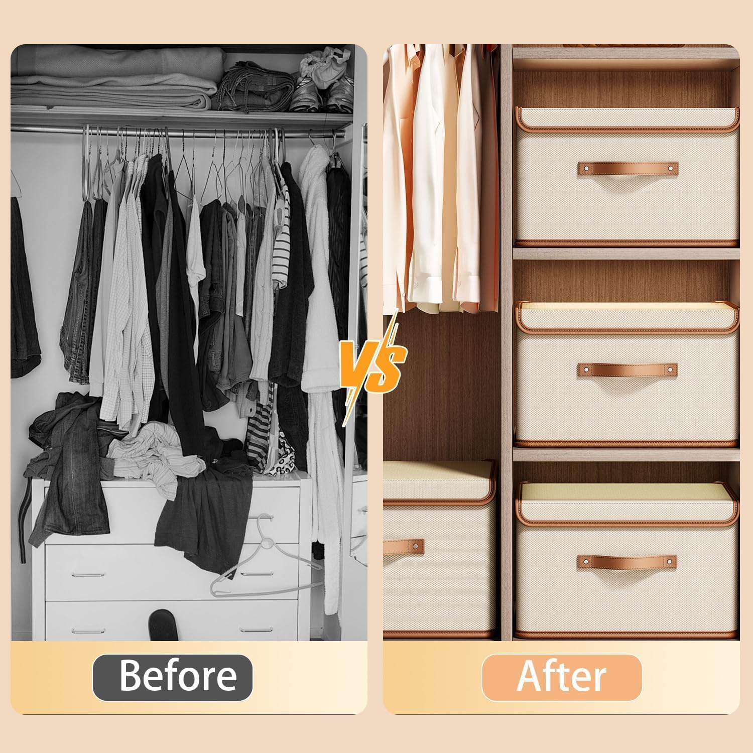 Cyperever 4 Pack Foldable Storage Box with Lid and Handles, L37 &times; W27 &times; H26 Cm, 26L Linen Storage Closet Organiser, Clothes Storage Organizers, Collapsible Fabric Storage Bins for Clothes Sheet