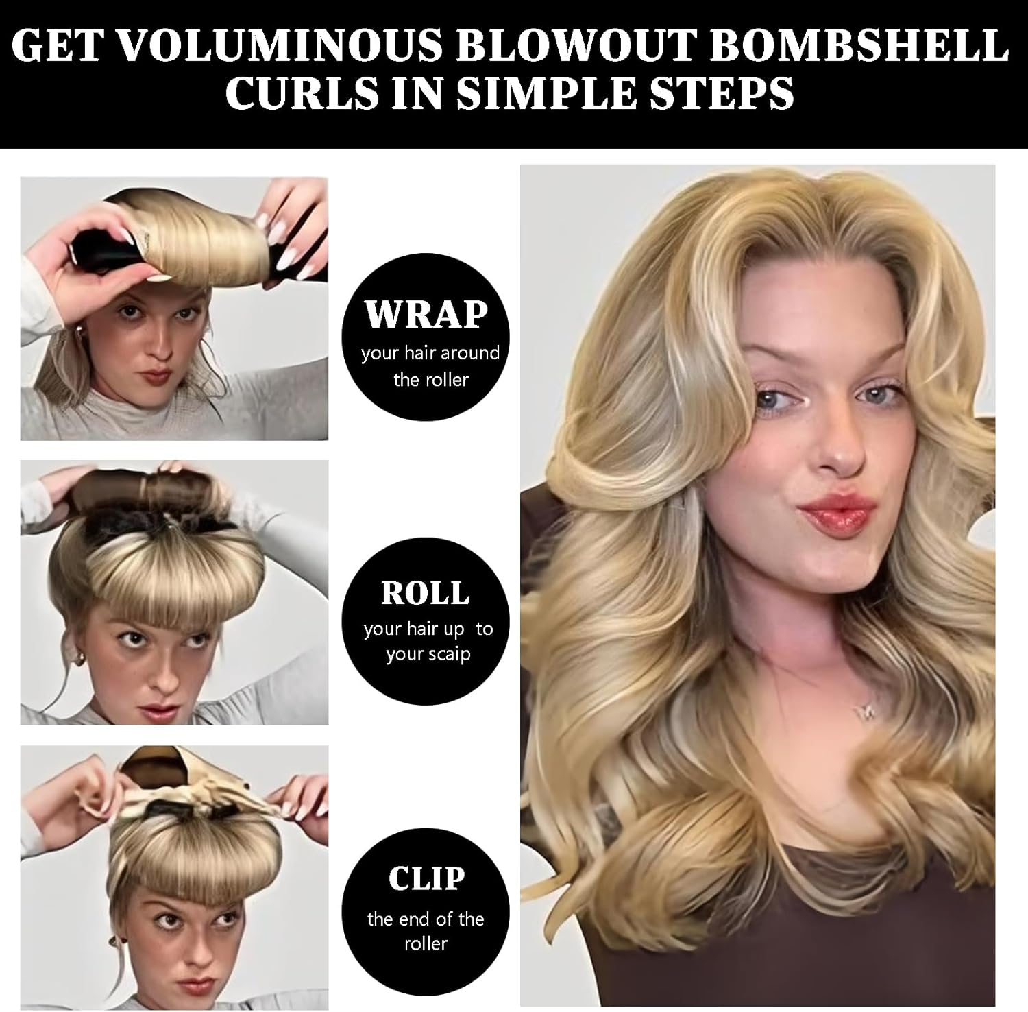 Heatless Hair Curler Rod Headband for Women Girls, Sleep Overnight Heatless Curling Rollers Set Styling Tools, 4 Pack Black Curling Rods with One Silk Head Scarf image number 6