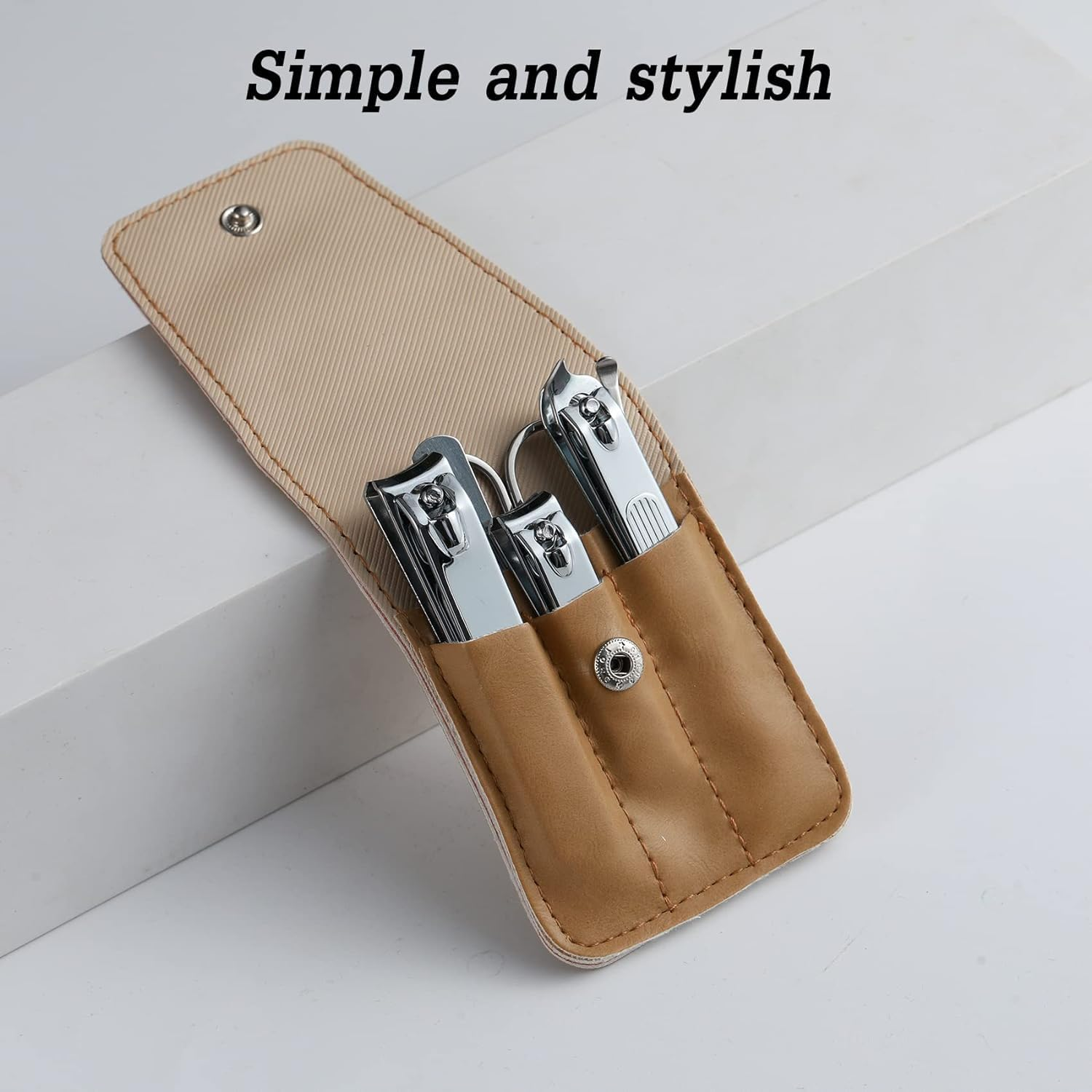 LABUBU Nail Clipper Set, 6 Pcs Toenail Clippers, Stainless Steel Fingernail Clipper, and PU Leather Manicure Set (Beige)