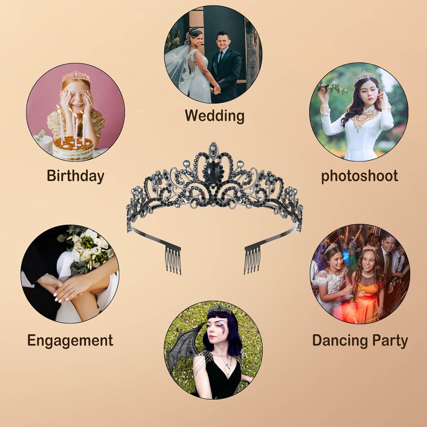 Crystal Crowns for Women, Tiara Hair Accessories Rhinestones Princess Headbands with Comb for Wedding Quinceanera Pageant Birthday Party image number 4