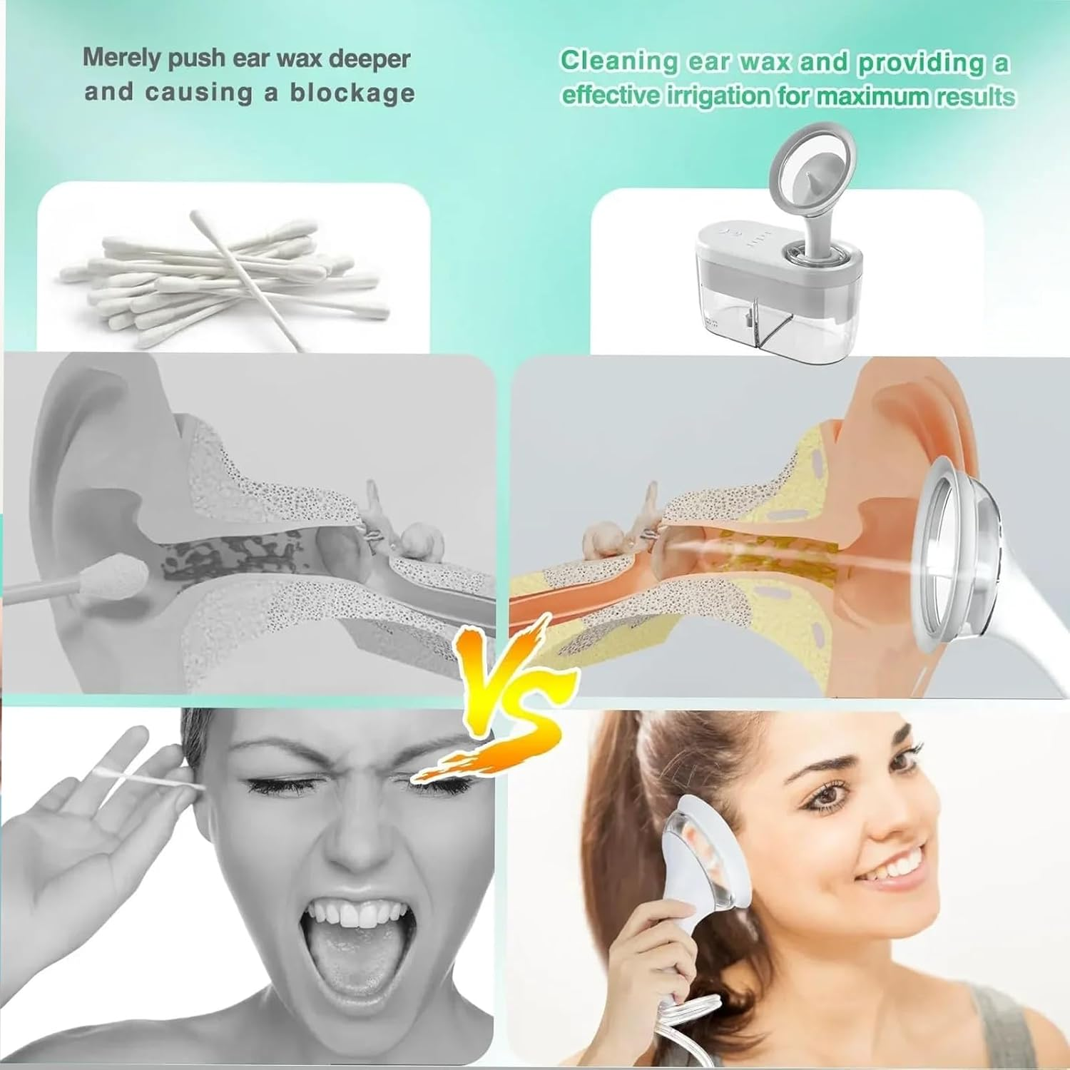 Oolong Water Powered Ear Cleaner for Adults & Kids | Rechargeable Earwax Remover with 10 Bpa-Free Tips, 4 Pressure Modes & Auto-Drain Tank, Triple Spray Design image number 4