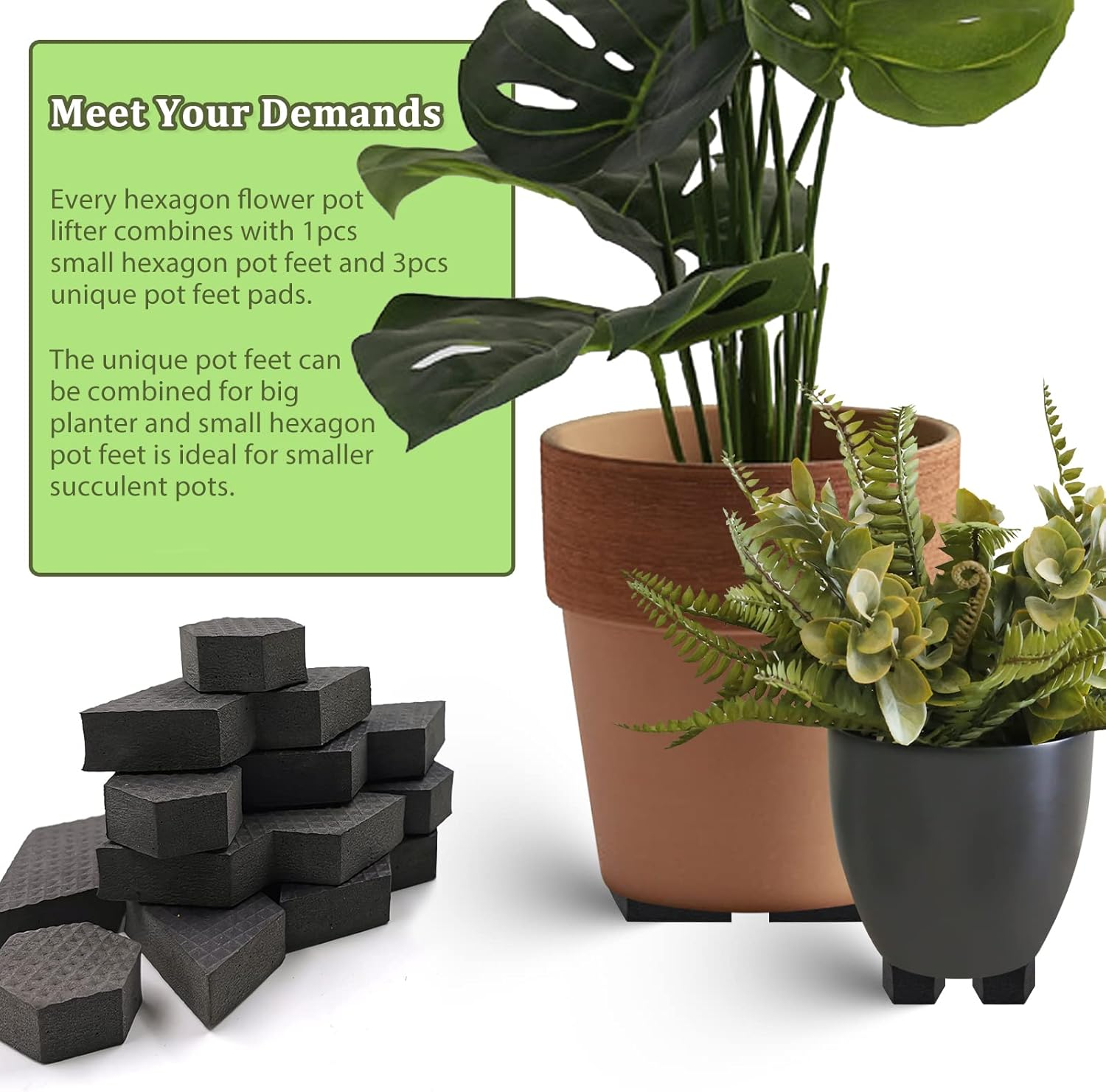 SNAILGARDEN 40Pcs Invisible Pot Feet, Composable Hexagon Flower Pot Feet Risers for Muti-Styles Pots, Nonslip Gardening Pot Feet Pads for Indoor Outdoor Planters Garden Plant Pots Flowers image number 1