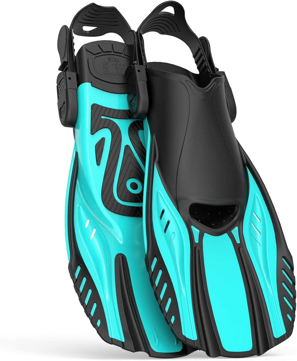 EMSINA Short Fins |Buckles Open Heel Swim Flippers | Size 36-47 | Adjustable Snorkel Fins | Snorkeling Diving Swimming Adult Men Womens |+Travel Bags image number 6