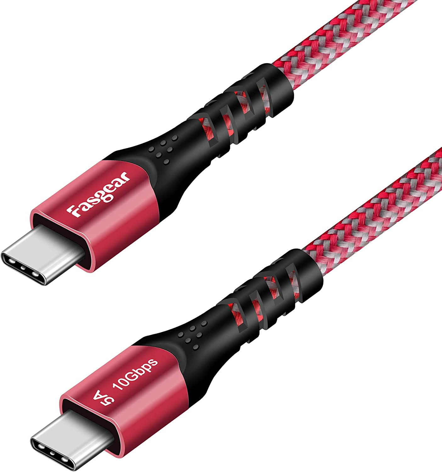 Fasgear USB-C to USB-C Cable, 1 Pack [10Ft] USB 3.1 Type C Gen 2 Fast Charge Cable for Mac-Book Pro,100W 20V/5A Power Delivery, 10Gbps Data Transfer,4K@60Hz Video Output, Quest Link (3M,Red)
