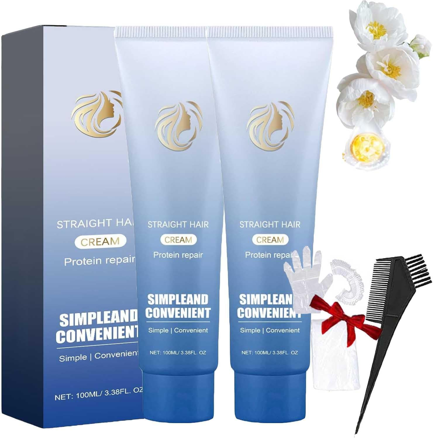 Protein Correction Hair Straightening Cream,Silk & Gloss Protein Correction Hair Cream,Nourishing Fast Smoothing Hair Straightener Creams,Straighten and Care 2-In-1 (2Pcs-A, SIZE-1010)