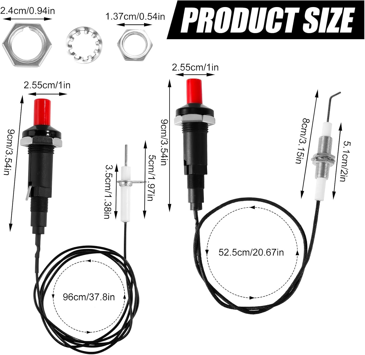 4Pcs Piezo Spark Igniter, Grill Igniter Replacement with Straight and Bent Needle Wire Spacer Nut for Gas Grill Barbecue Stove Kitchen image number 2
