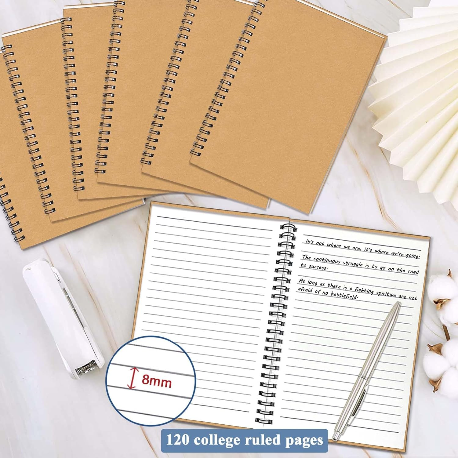 6-Pack Spiral Notebook A5, 70Gsm 120 Pages 8Mm Lined 21X14.5Cm Assorted Colors Soft Cover Kraft Spiral Journals A5 Notebook Side Opening Notepad for Home Office Project Writing School Gifts - 6Pcs In Black  Brown (3 Of Each) image number 4