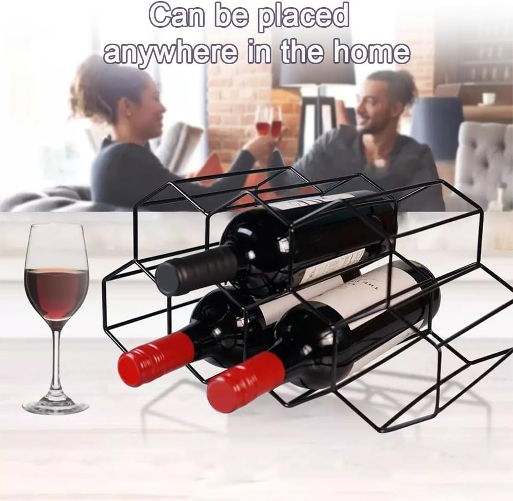 6-Bottle Wine Rack, Free Standing Metal Wine Holder, 3-Tier Countertop Wine Storage Organizer for Kitchen, Cabinet, Bar or Cellar, Vintage Copper Finish image number 2