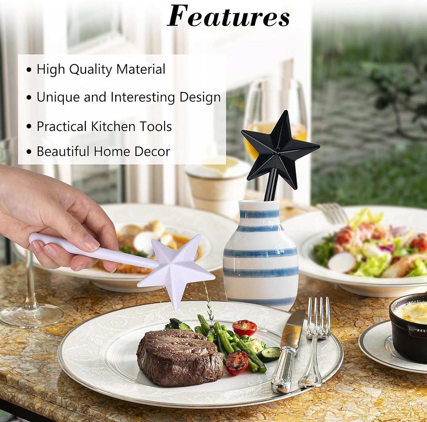 2 Pcs Salt and Pepper Shakers, Magic Star Wand Shaped Seasoning Bottle Refillable Spice Tools Seasoning Container with 3 Holes Kitchen Supplies for Restaurant Decor Party image number 5