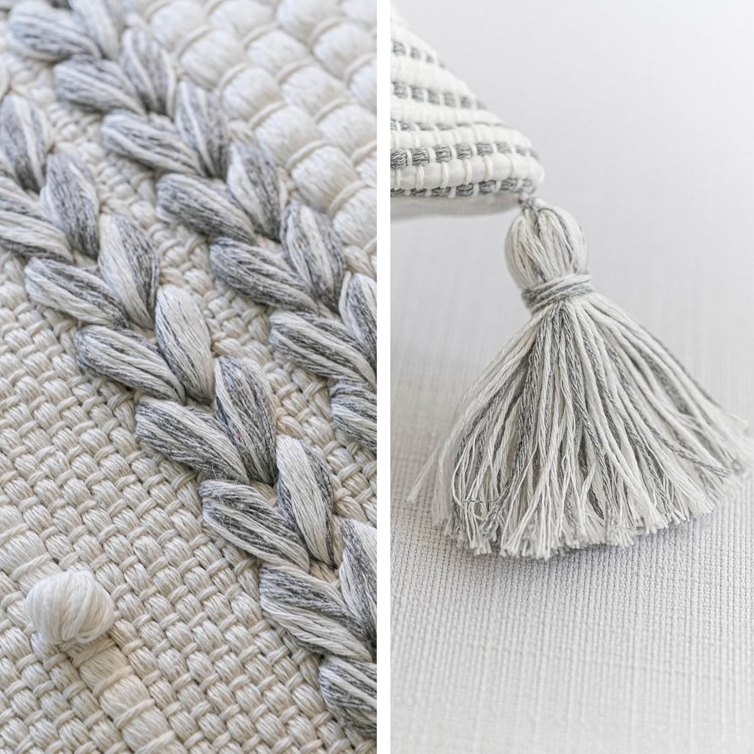 Blissblush Gray Boho Decorative Throw Pillow Cover 20X20 Square Farmhouse Accent Cushion for Couch Sofa Livingroom Bedroom Pillowcase Modern Home D&eacute;cor (Pack of 1)