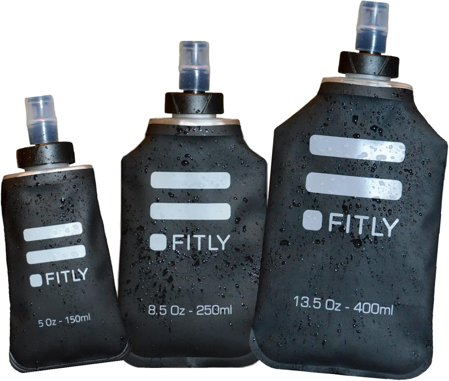 FITLY Soft Flask 3 Pack - 5Oz/150Ml, 8.5Oz/250Ml, & 13.5Oz/400Ml - Shrink as You Drink, BPA & Pvc-Free, Collapsible, Reusable, Perfect for Running, Hiking, Climbing
