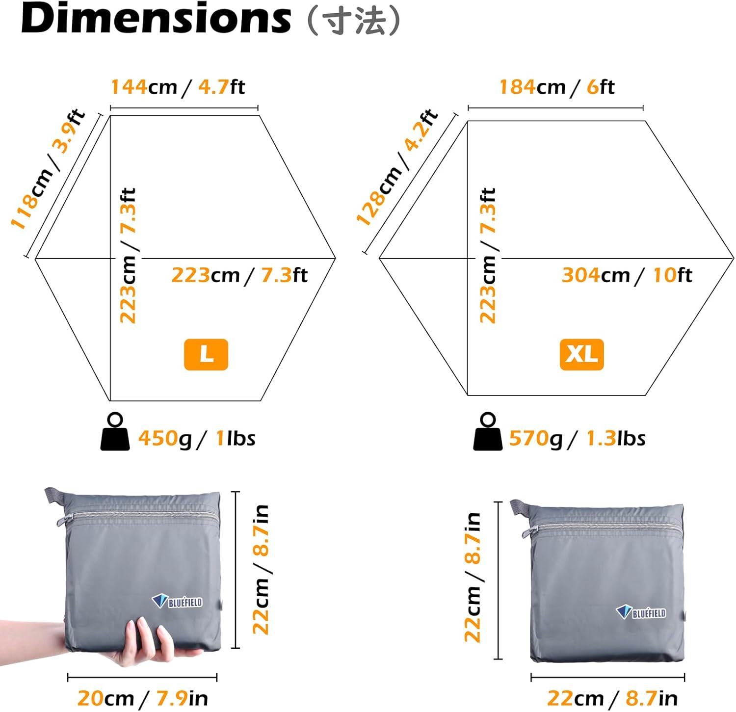 TRIWONDER Waterproof Hexagonal Hammock Rain Fly Tent Tarp Footprint Ground Cloth Camping Shelter Sunshade Beach Picnic Mat for Hiking Picnic (Grey - L - Tarp Only) image number 6