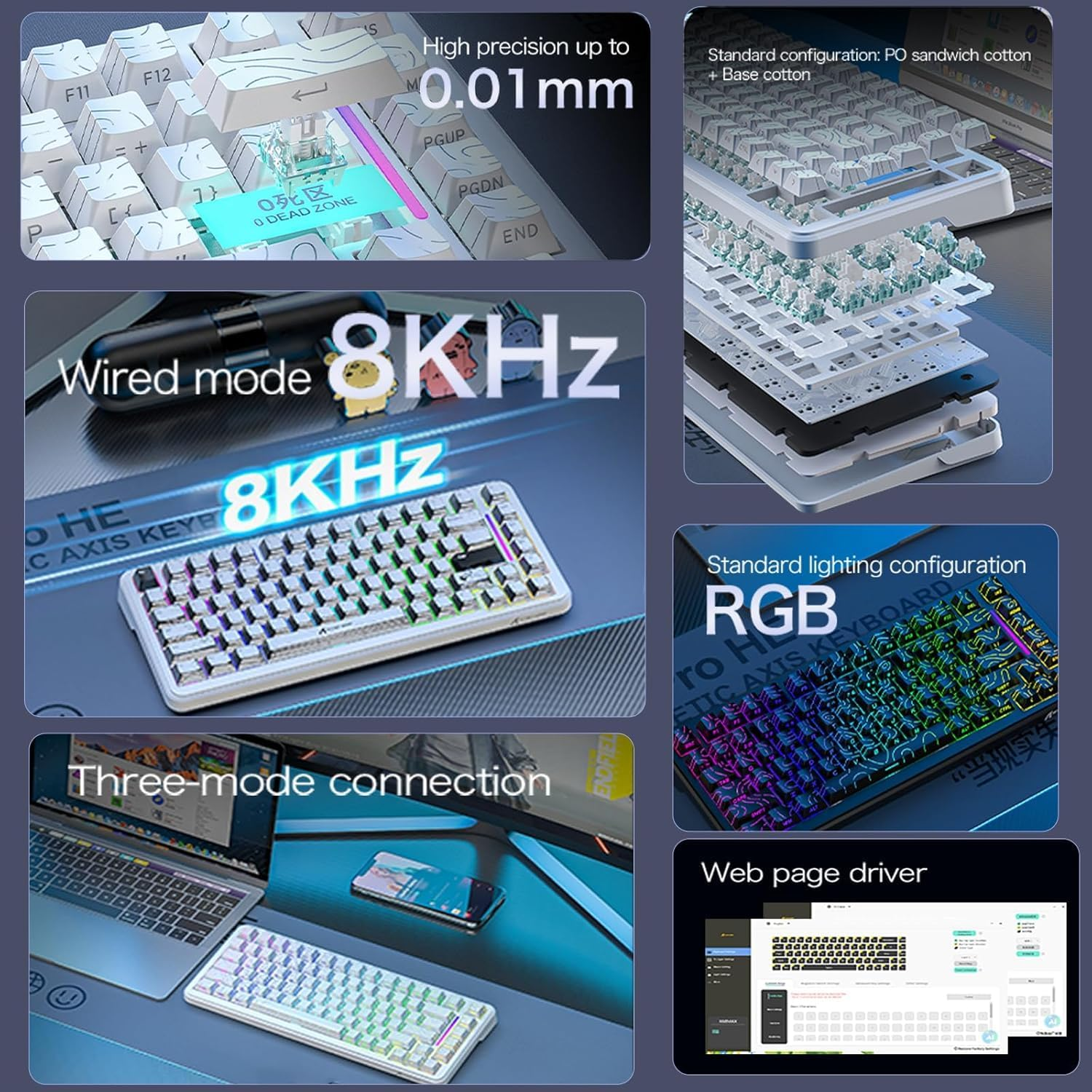 ATTACK SHARK X82 PRO HE Wireless Rapid Trigger RGB Mechanical Gaming Keyboard with Adjustable Actuation,2.4G/Wired/Bt,8K Polling Rate,Hall Effect Magnetic Switch,5000Mah Battery for Fps(Black Contour) image number 6