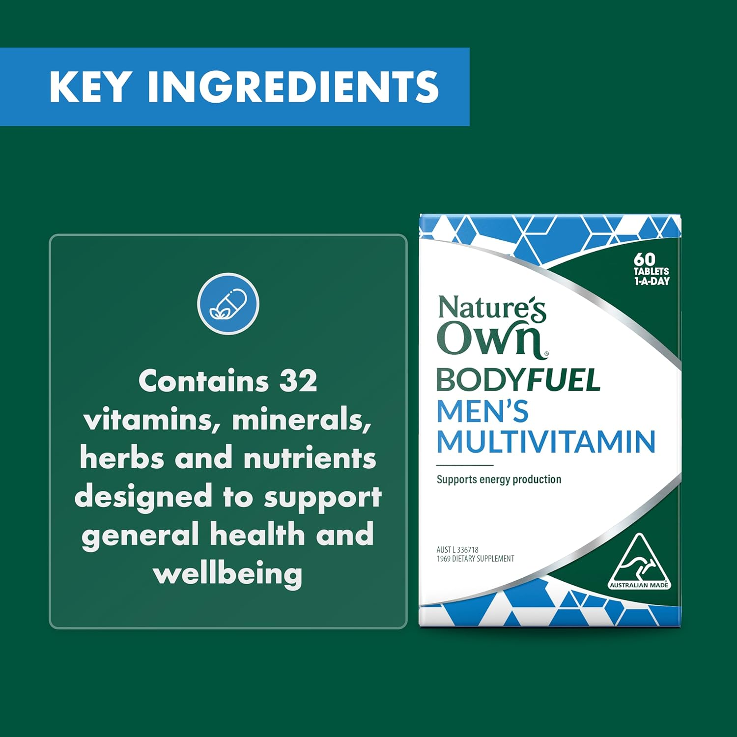 Nature'S Own Bodyfuel Men'S Multivitamin Tablets 60 - Supports Energy Production, Healthy Immune System Function & Male Reproductive System Health image number 1