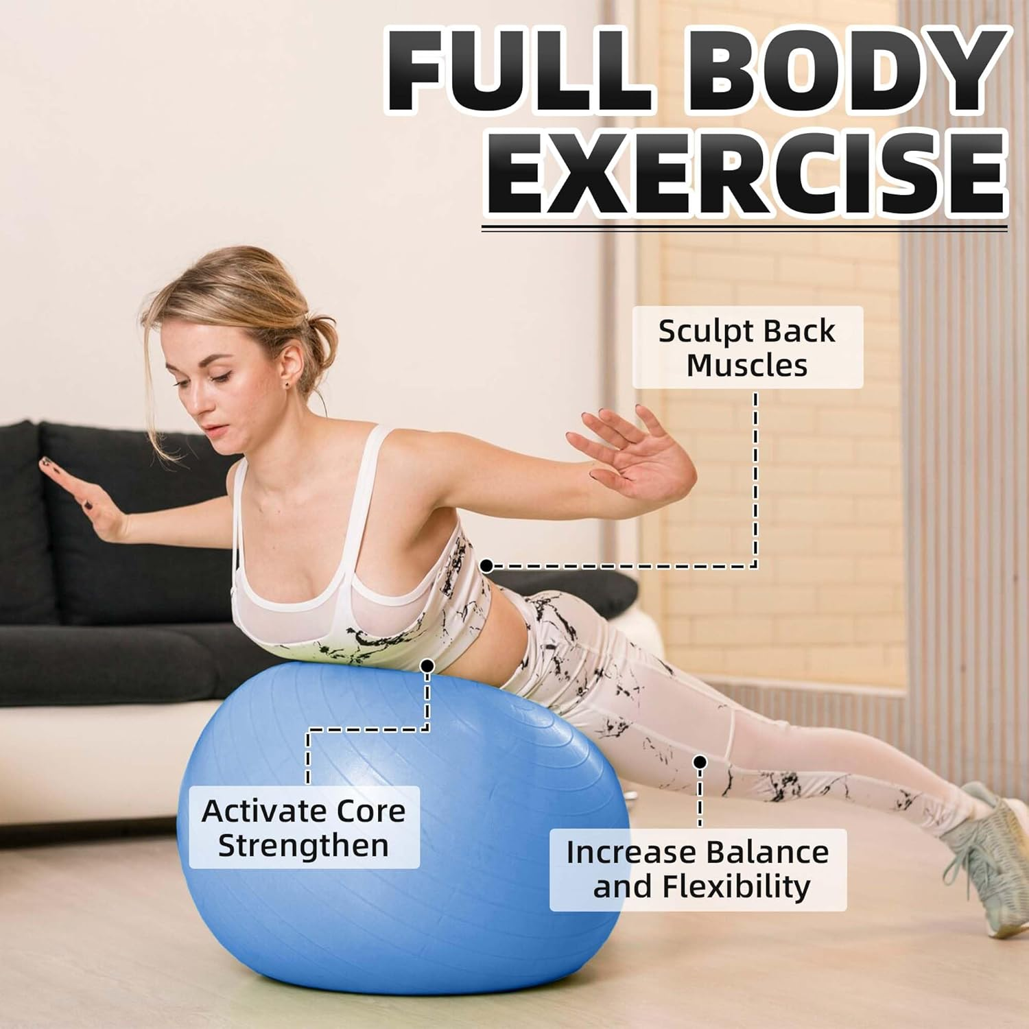 Anti-Burst Exercise Ball,Yoga Ball Chair with Pump Device,Non-Slip Matte Pilates Ball,Balance Ball for Stretching Core Yoga Pilates Birthing Pregnancy Stability Gym Workout Training - Blue-55Cm image number 5