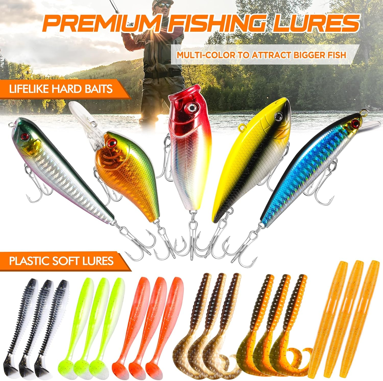 PLUSINNO 353/404 PCS Fishing Lures, Upgrade Fishing Tackle Box with Tackle Included, Crankbaits, Hooks, Weights, Other Accessories, Fishing Lure Bait Gear Equipment Kit Gift for Men Freshwater Bass - 353 Pcs Fishing Tackle Kit image number 2