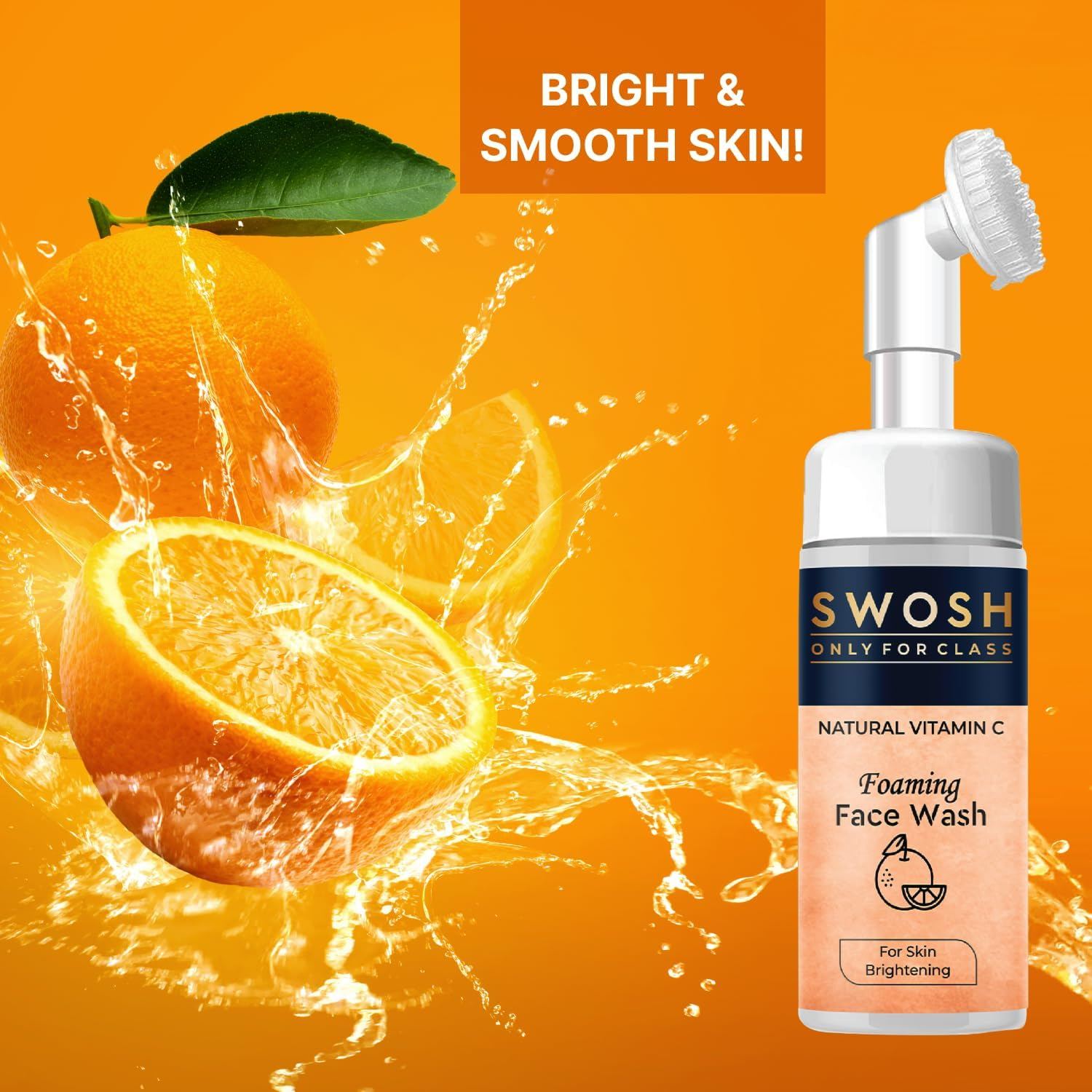 SWOSH Natural Vitamin C Foaming Face Wash for Pimple Prone & Oily Skin - No Parabens, Sulphate, Silicones & Colour (With Built-In Face Brush), 100 Ml/ 3.38 Fl Oz image number 5