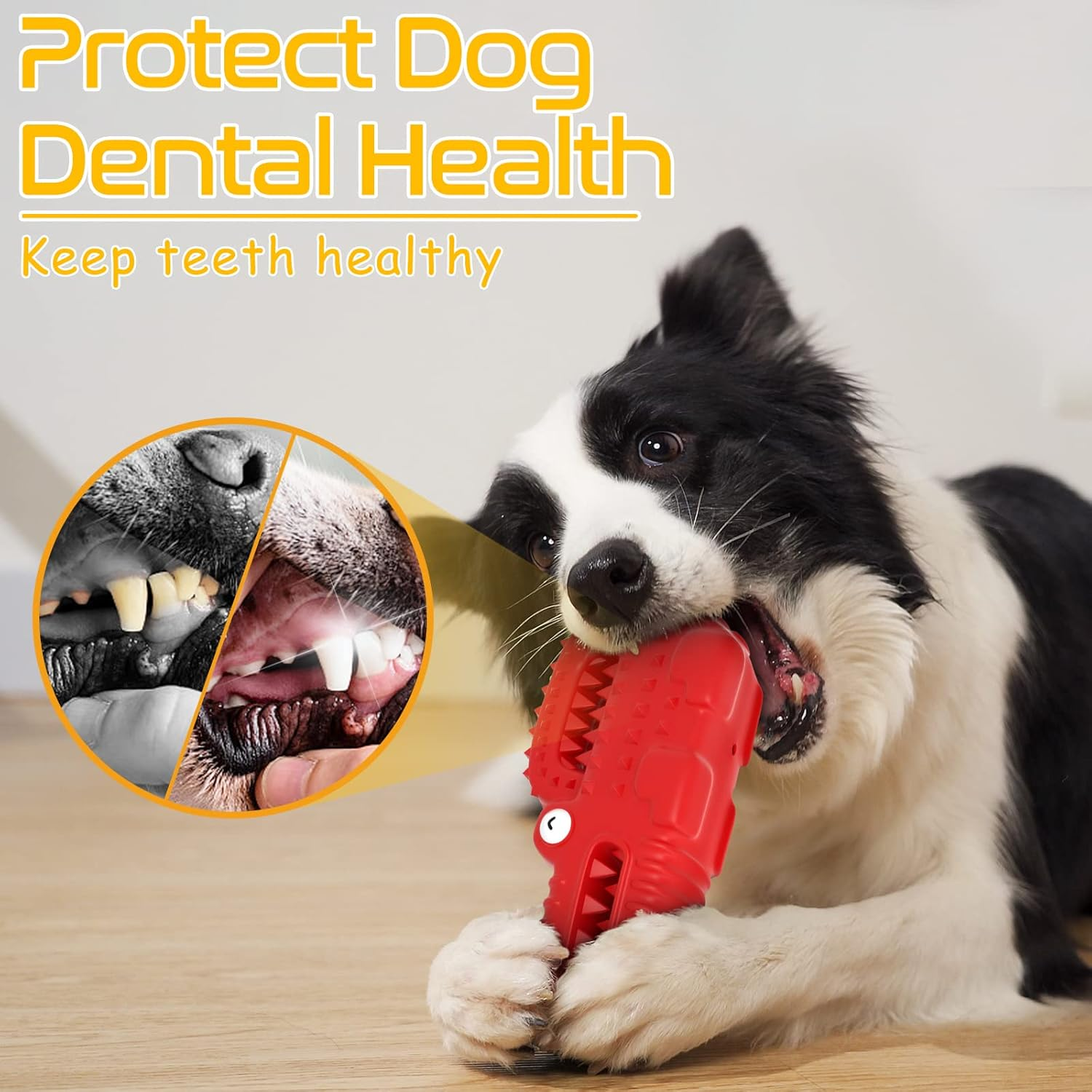 Squeaky Dog Toys for Aggressive Chewers, Tough Indestructible Chew Toys for Large Medium Breed Dog with Non-Toxic Natural Rubber (Red Crocodile) image number 4