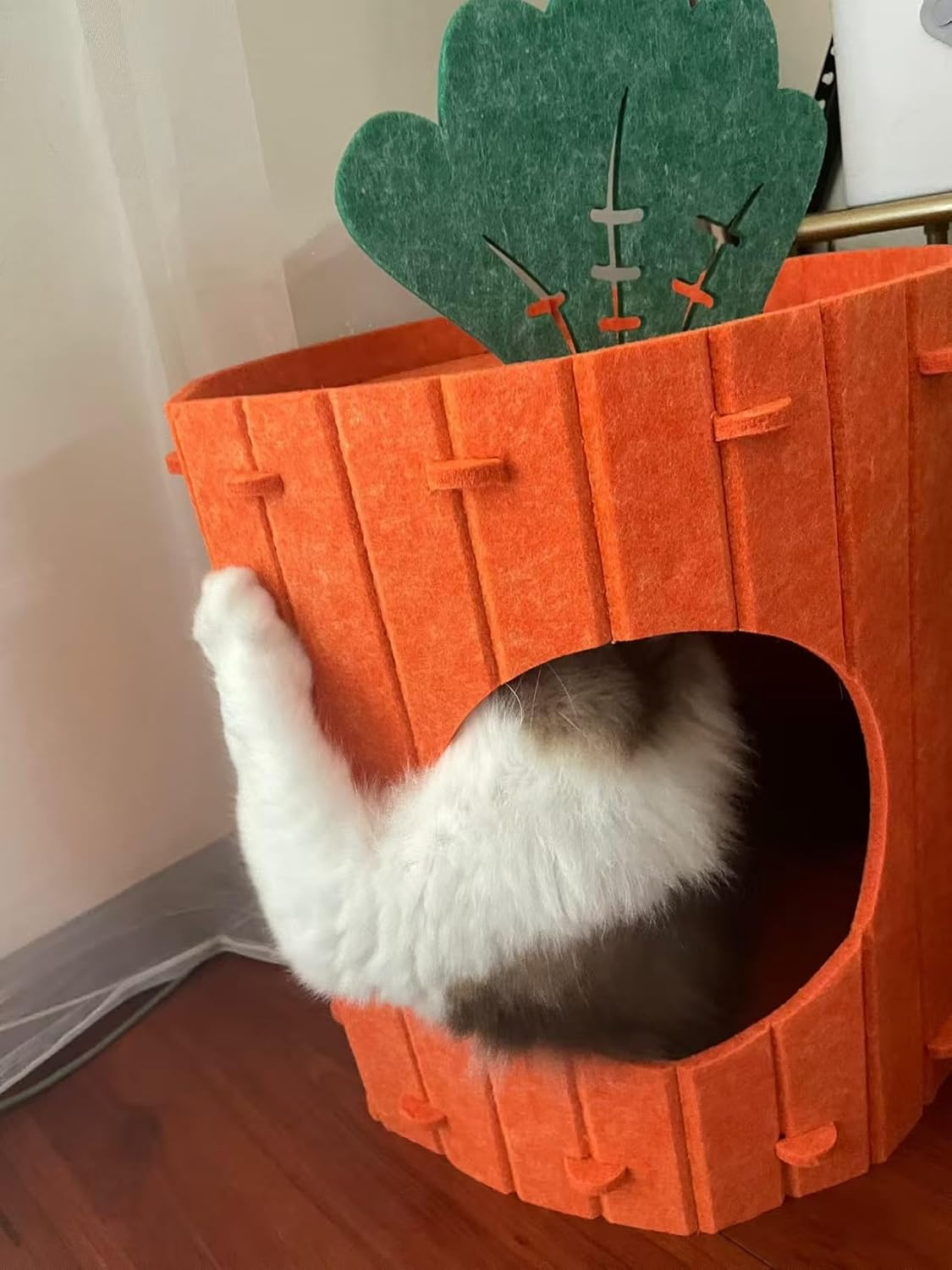 Cat House for Indoor Foldable Large Carrot Cat Bed Felt Cat Cave Condo Hideaway Pet up to 20 Lbs (Orange-Carrot, Large) image number 2