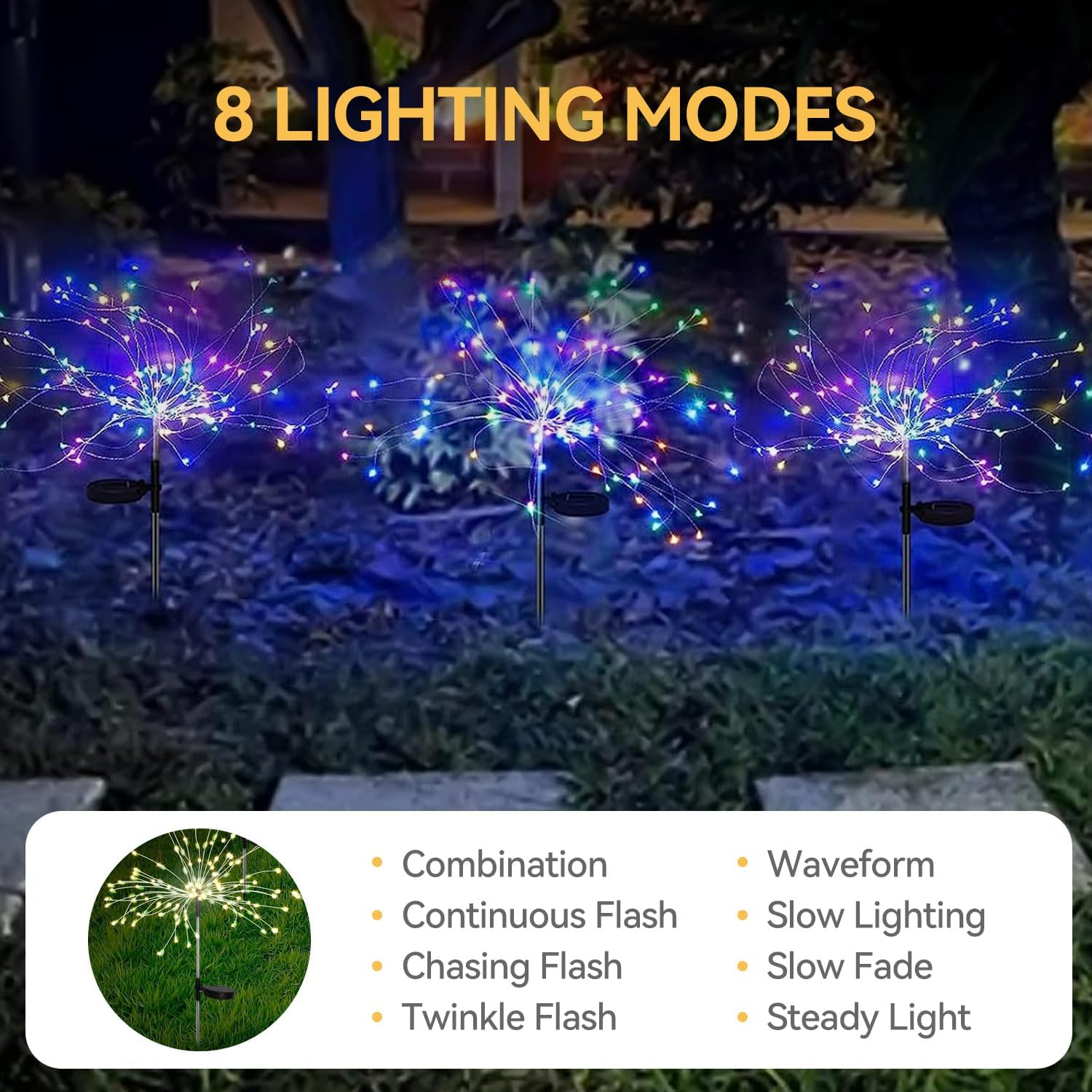 Theapro Solar Firework Lights 6 Pack, Total 720 Leds Solar Garden Light 8 Modes Twinkling Lights for outside Outdoor, Yard Pathway, Wedding, Party, Patio (Multi-Colored) image number 6