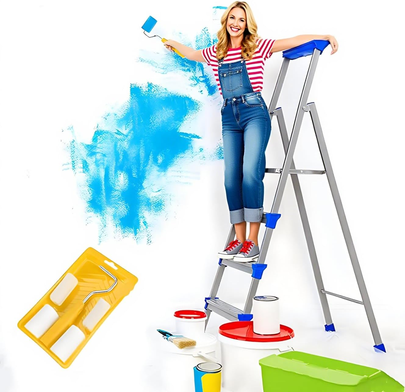 Mini Foam Paint Roller Painting Decorating Touch up Trim Kit 2 Inch Small Paint Roller Tray Set with High-Density Foam Roller Covers, Mini Wool Brush,Paint Frame, 6 Pcs