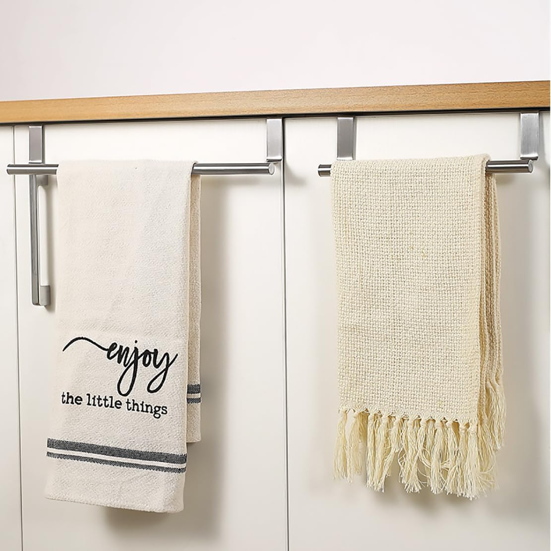 2 Pieces Kitchen Towel Holders Stainless Steel, over Cabinet Towel Bars Cupboard Shelf Towel Rails Towel Racks for Door Behind, Silver image number 3
