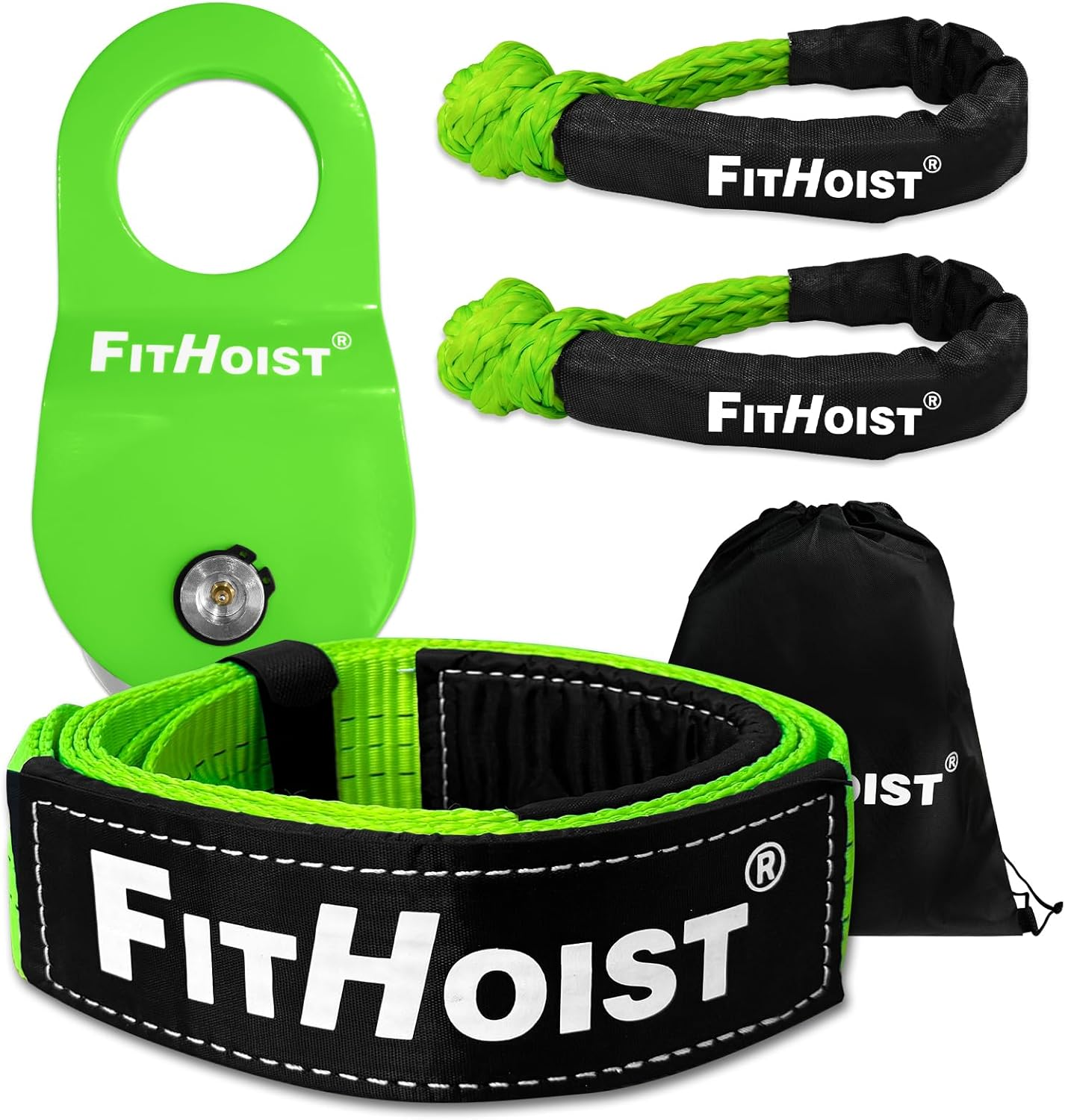 FITHOIST Offroad Recovery Kit, Snatch Block Pulley 10 Ton and Tree Saver Strap 3" X8' and 2Pc Soft Shackle 1/2"X22", Winch Accessories for Car Truck SUV ATV image number 4