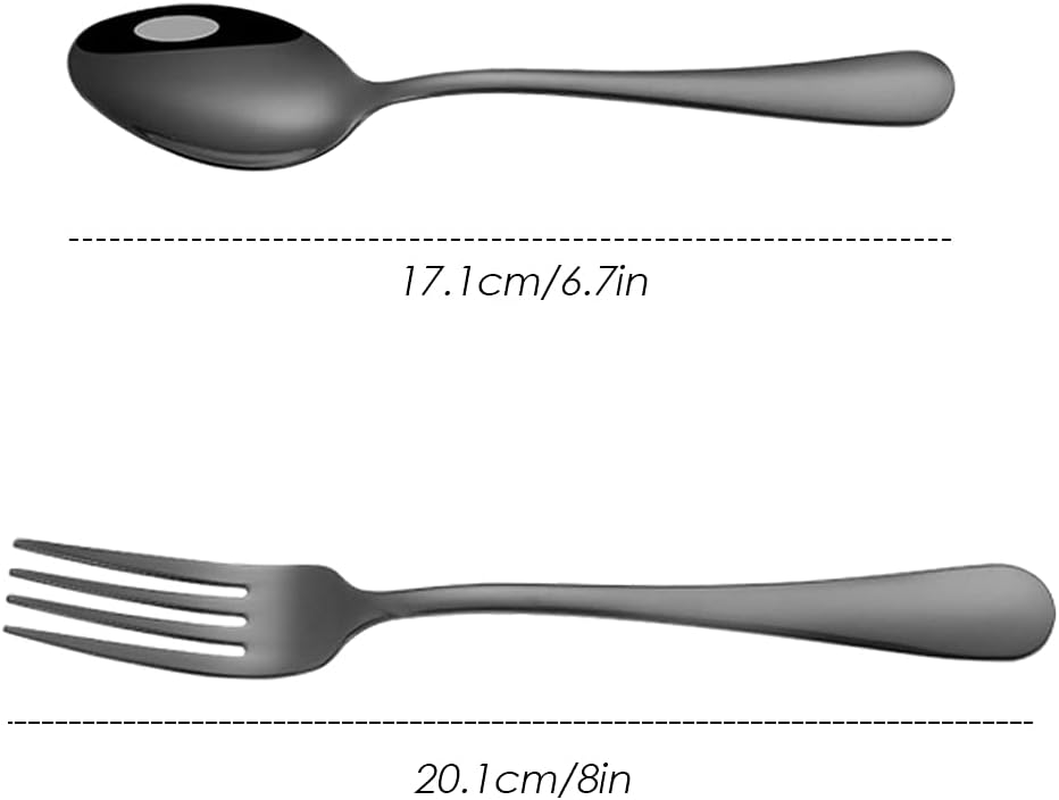 Set of 12, Black Plated Stainless Steel Dinner Forks and Spoons, Findtop Heavy-Duty Forks (8 Inch) and Spoons (7 Inch) Cutlery Set- Black - Black image number 4