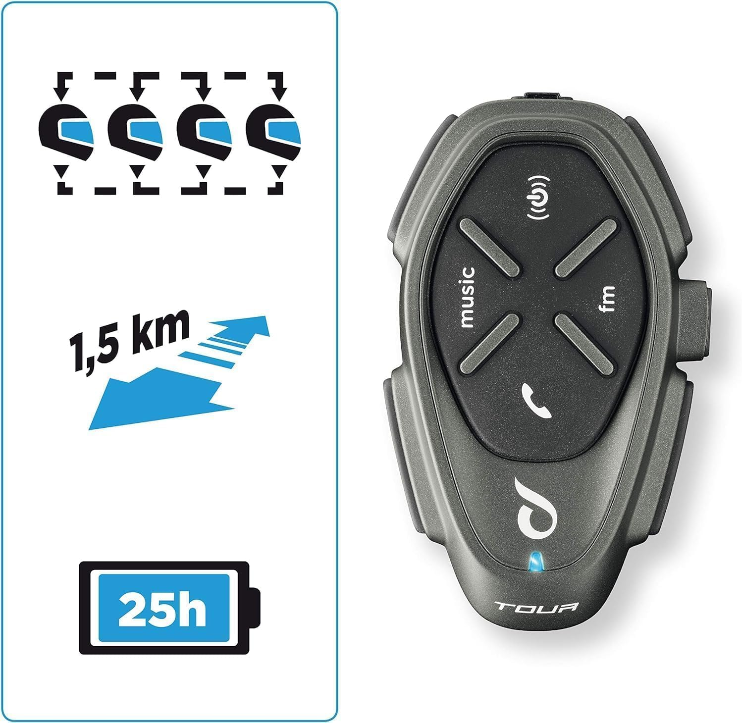 INTERPHONE Tour HD High Playback 40Mm 4 Motorcyclist Motorcycle Helmet Intercom Stereo Intercom 1.5Km Distance 25 Hours Fast Charge TFT Waterproof IPX67 image number 1