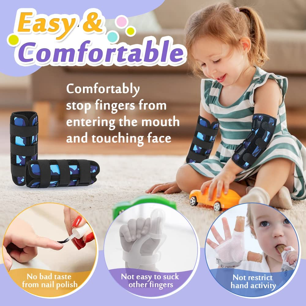 Thumb Sucking Stop for Kids Nail Biting Treatment Finger Guard Nail Biter Stopper Gloves Prevention Chewing Nails anti Nose Picking Biting Deterrent for Child Pediatric Elbow Immobilizer Brace (2 PCS) image number 3