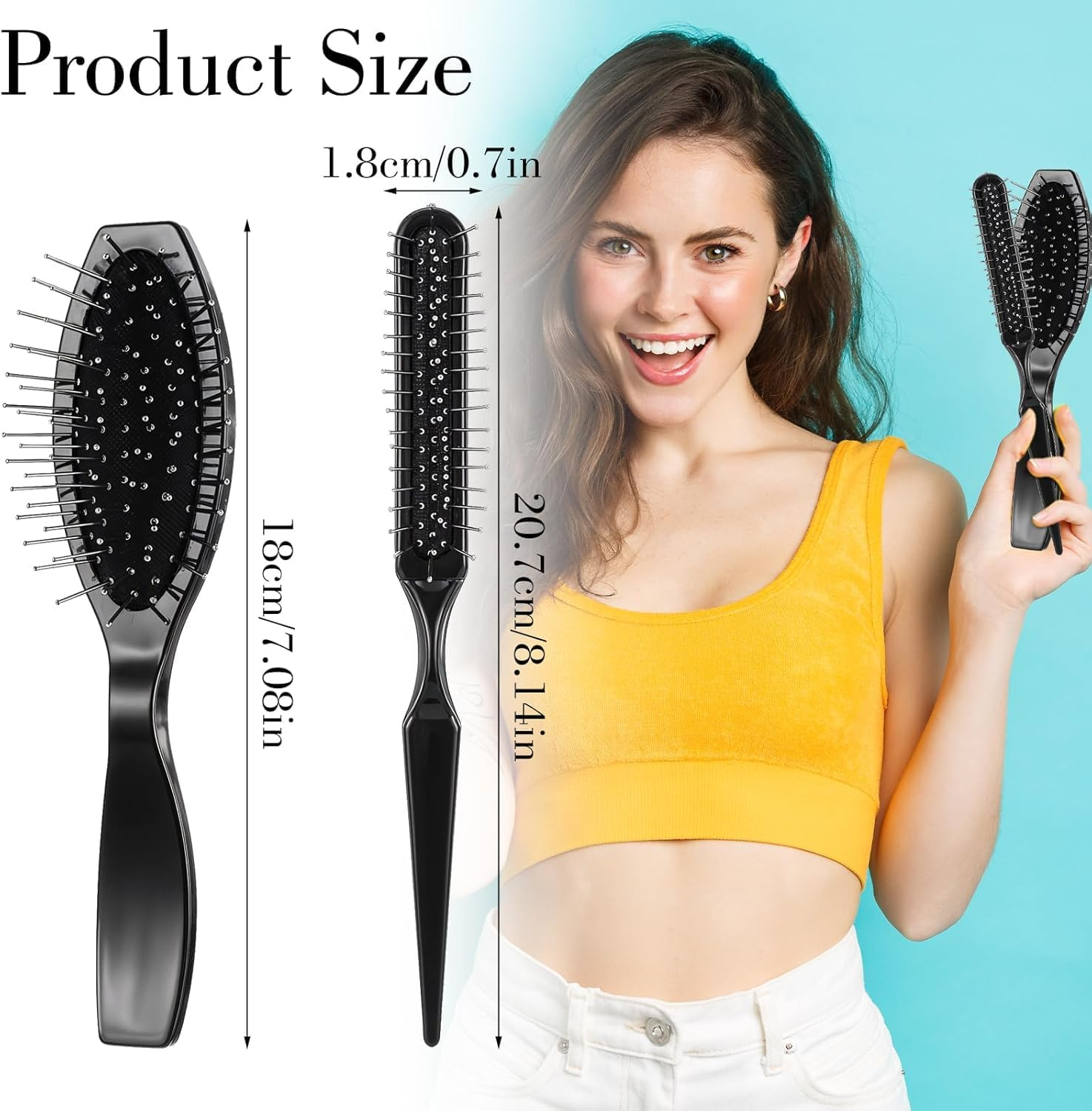 Black Wig Brush Styling Comb Steel Pin Brush, 2Pcs Gentle Wig Brush Steel Bristle Hairbrush, Synthetic Wigs Travel Comb with Bristles image number 2