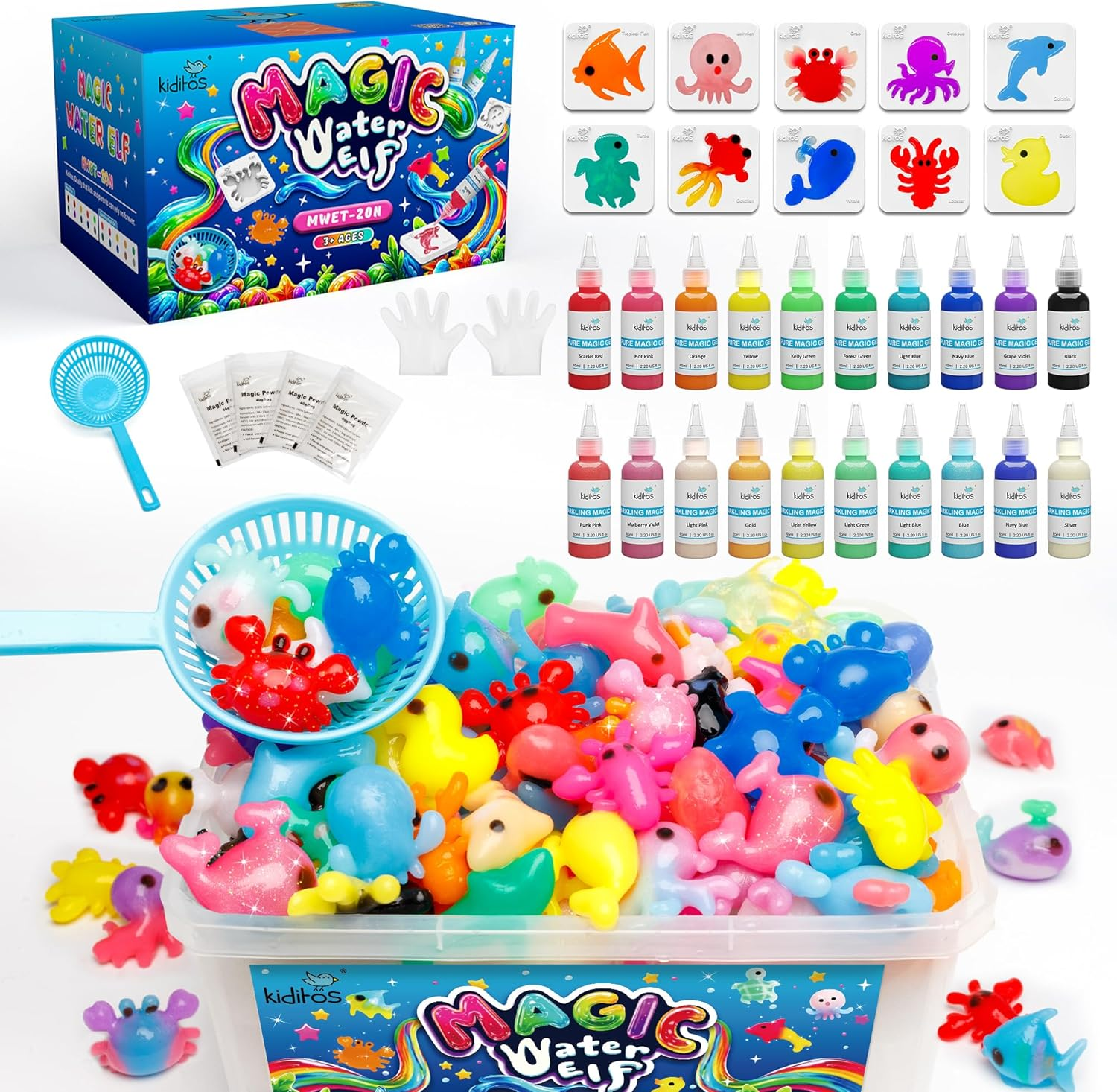Kiditos Magic Water Elf Toy Kit, Aqua Fairy Water Gel Kit-20 Magic Gels&10 Molds&ndash;Make Your Own Water Pets & Squishy Toys&ndash;Fun Summer DIY Craft Kit, Birthday Gifts & Party Favors for Kids Ages 3+ image number 6