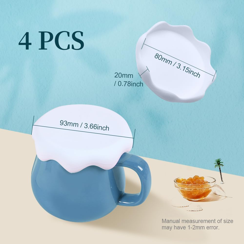 MUWINC Silicone Lids - Pack of 4 Universal Snowflake White Covers for Cups, Glasses & Tins (8Cm Inner Diameter) image number 4