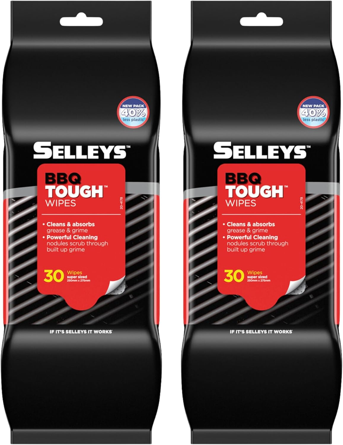 2 X BBQ Tough Wipes Bundle, Total 60 Wipes, Cleans and Absorbs Oils and Grease for Barbeque Grills and Kitchens - 250 X 300Mm