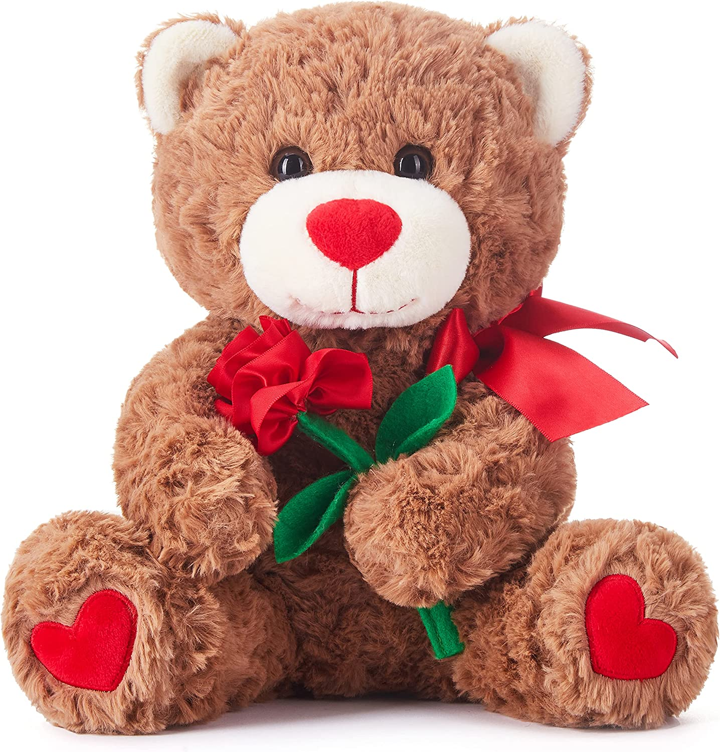 IKASA Bear Stuffed Animal Love Plush Toy with Bow for Valentine Day,Cute 10.6" Plushie with Rose Soft Small Cuddly Toy,Valentine&rsquo;S Day Gifts for Girlfriend Boyfriend Her Girls Boys (Bear)