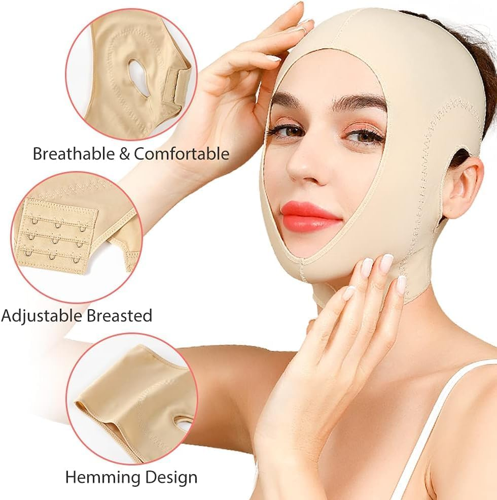 Reusable Chin Strap, Slimming Strap Face Lift Tape, Lifting Face Mask, Double Chin Reducer Face Neck Slimmer Tighten and Lift Facial Skin (Colour of Skin, One Size) image number 4