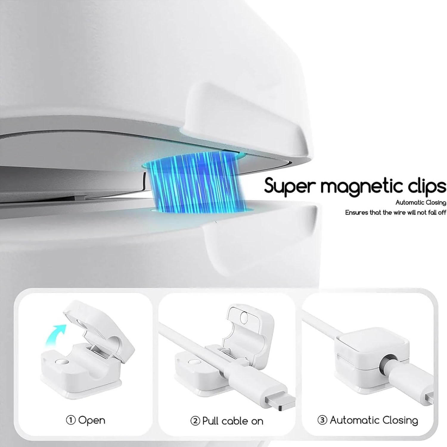 6 PCS Charging Cable Magnetic Cable Organizer Storage Holder, Uierty Charging Cable Magnetic Cable Organizer Storage Holder, Uierty Cable Management, Easy Secure under Desk Cable Management for Home image number 3