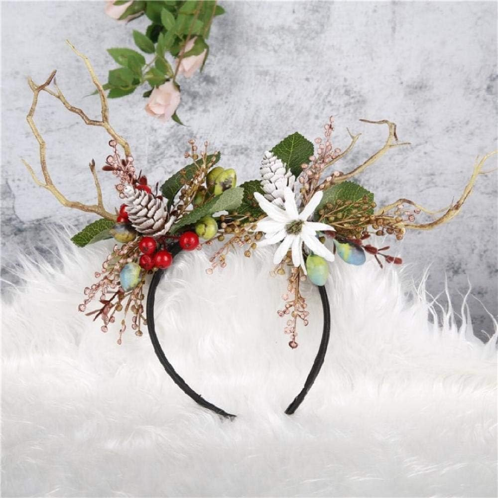Christmas Hair Clips,Xmas Headbands Gifts,Hair Accessories Forest Department Christmas Photo Headdress Branch Fawn Hairband Super Fairy Flower Berry Elk Hairpin Exaggerated Catwalk-Khaki image number 2