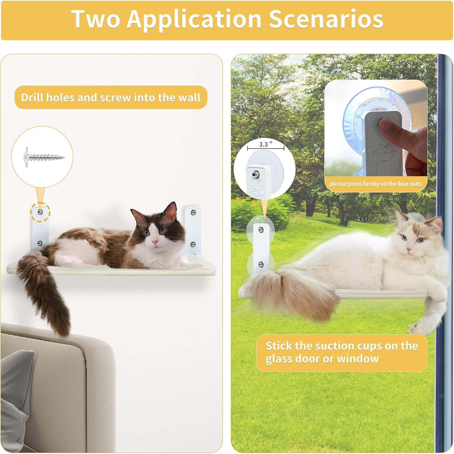 Cat Hammock,Cat Window Perch,Large Cats Window Cat Beds with 4 Suction Cups,