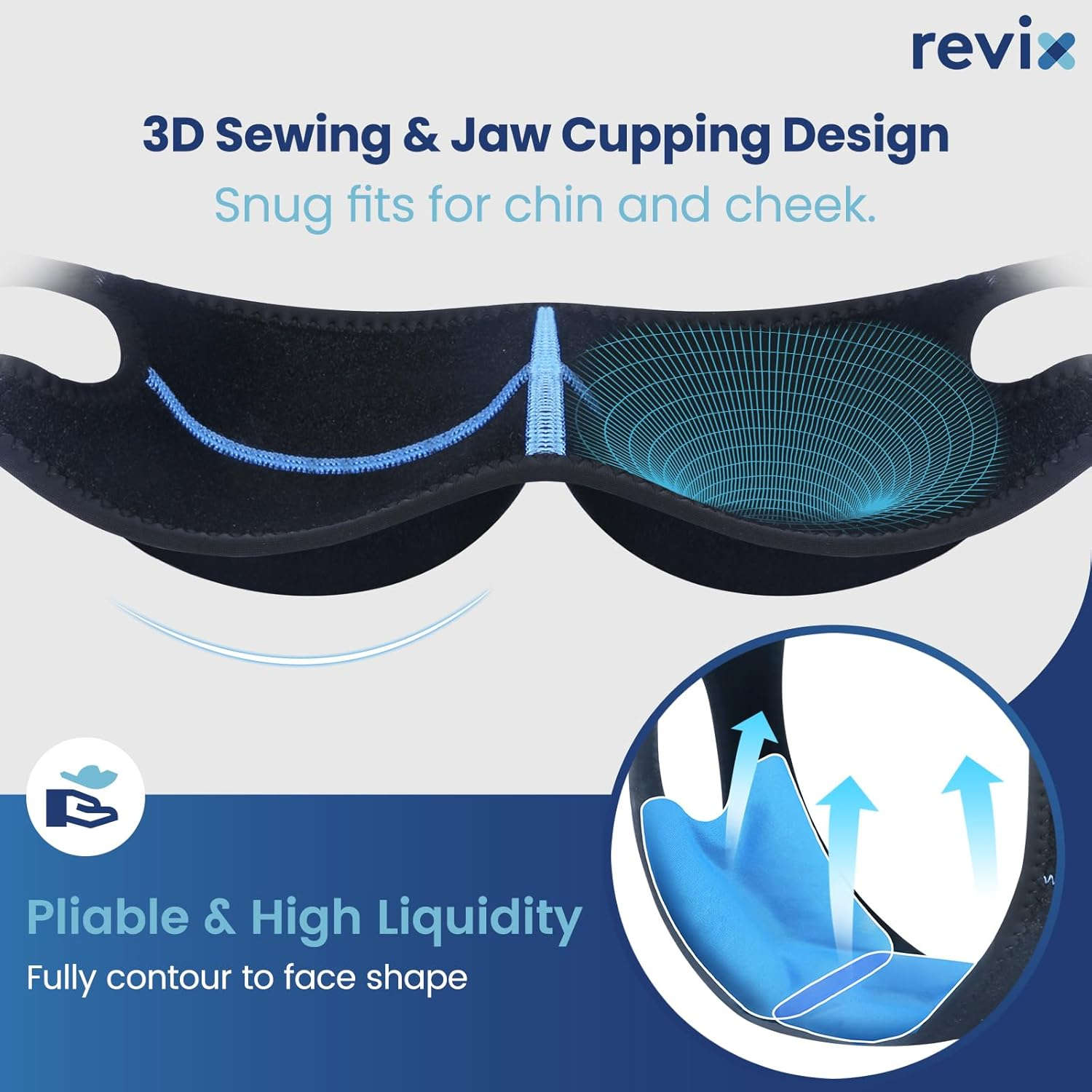 REVIX Wisdom Teeth Ice Pack Head Wrap with 3D Sewing Jaw Ice Pack for Face Oral Surgery Pain Relief for TMJ, Tooth Extraction & Teeth Removed, Extra Snug Fit with 4 Hot Cold Gel Packs Reusable, Black image number 2