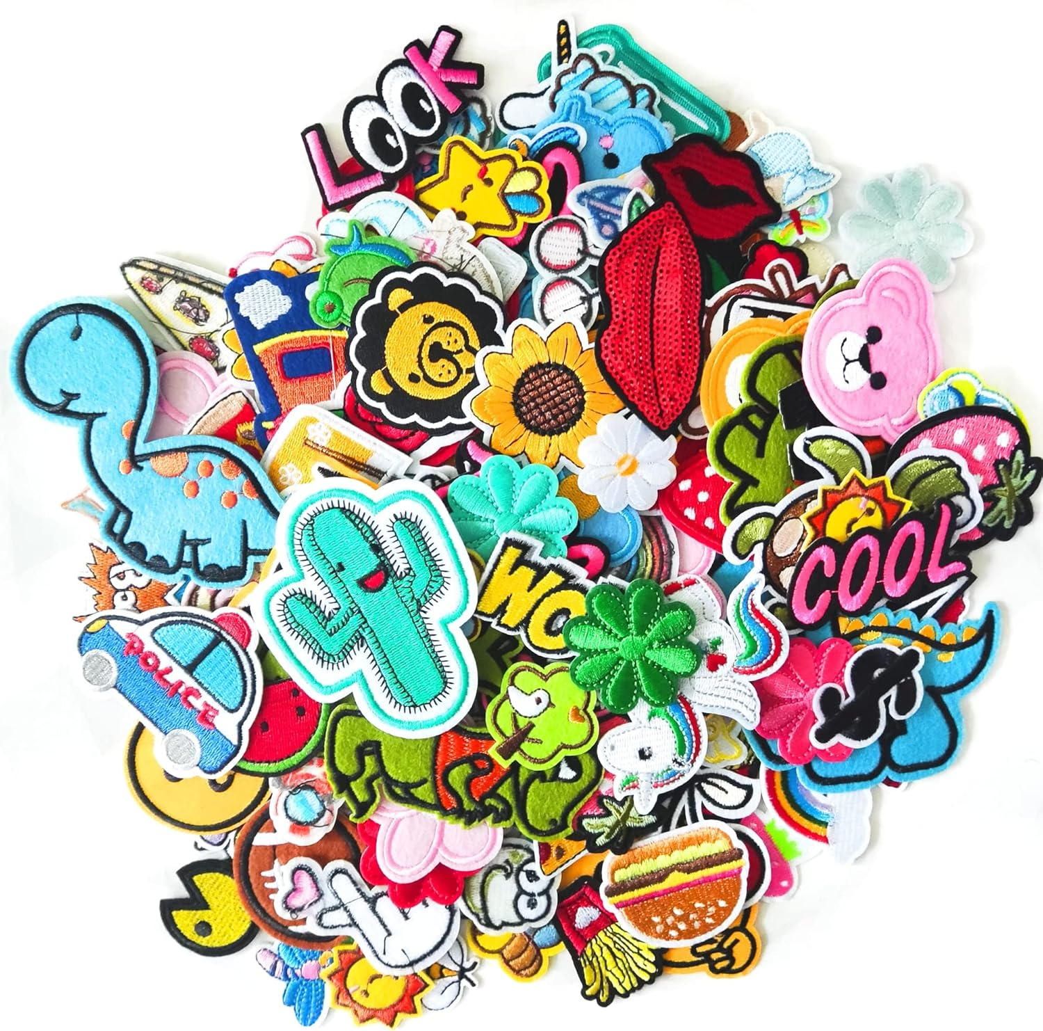 80Pcs Random Assorted Styles Embroidered Patches, Bright Vivid Colors, Decorative Patches Applique, Sew On/Iron on Patch Applique for Clothes Dress Hat Jeans DIY Accessories image number 4