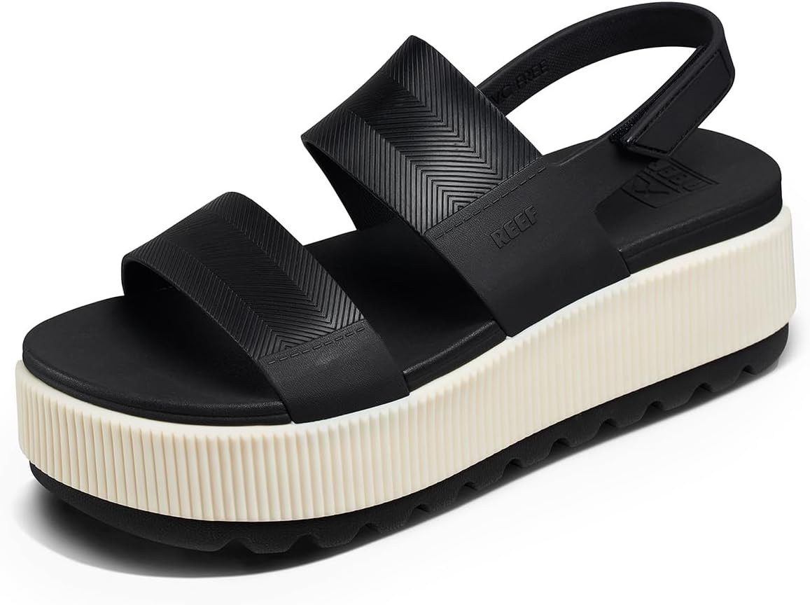 REEF Women'S Water Vista Higher Platform Sandal, Water Friendly, Adjustable Strap, Black/Tan, 9