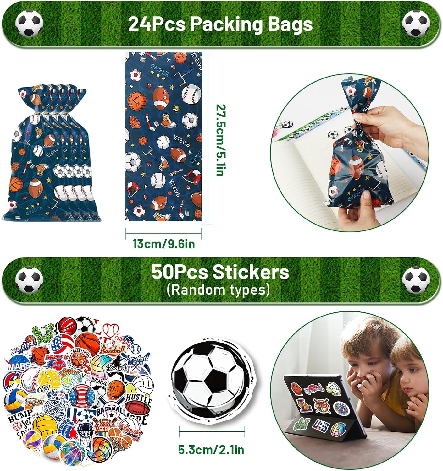 Oundarm 194Pcs Sports Ball Stationery Party Favors Set Soccer Basketball Baseball Football Pencil Eraser Keychain Slap Bracelet Whistle Sticker Goodie Bag Bulk Kids Gift Classroom Rewards Supplies image number 5